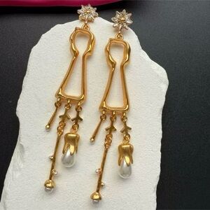Schiaparelli Style Long Keyhole Chandelier Earrings